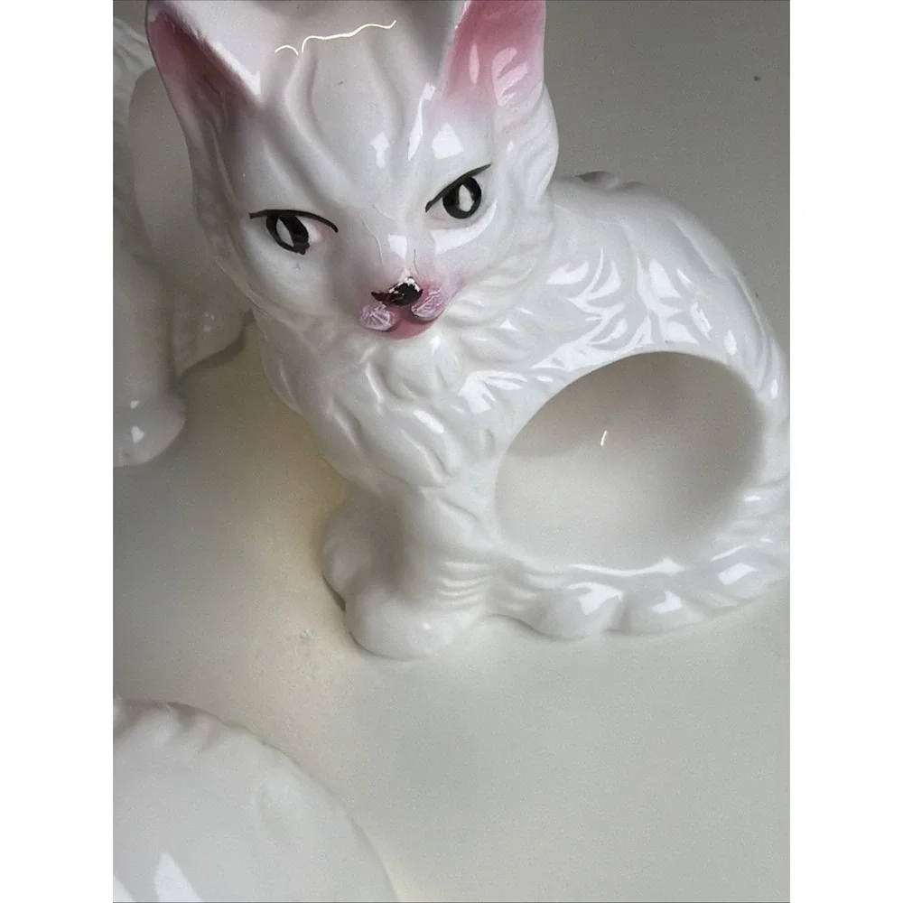 Abbott Kitten/Cat/Kitty Napkin Rings Set Of 7 Vintage 80's Porcelain,‎ Ceramic